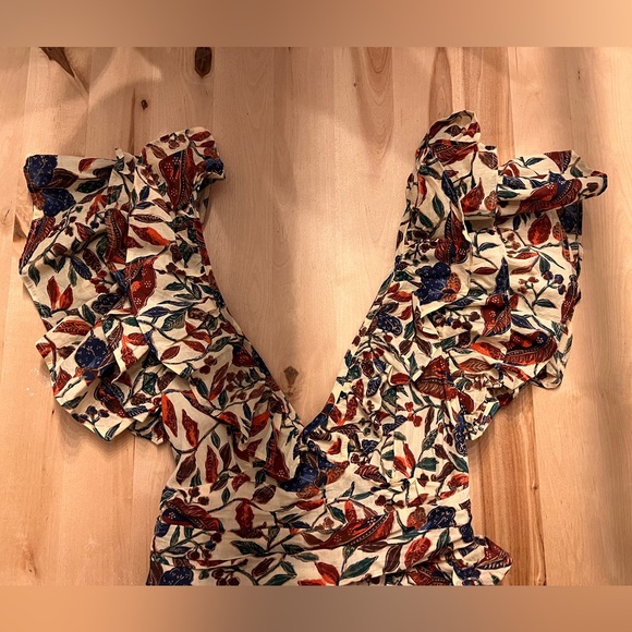 House of Harlow 1960 Dress Maxi XS Floral, Ruffles, Plunging Neck, Open Back - Picture 7 of 10